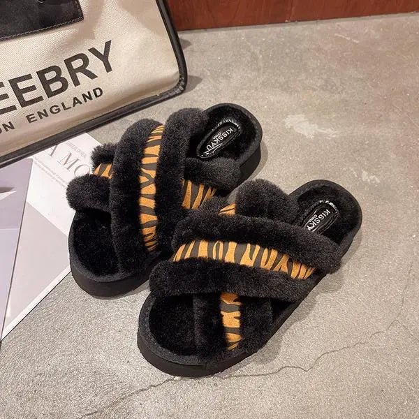 Chinelos de peles artificiais de coelho macias e fofas - Innovoda