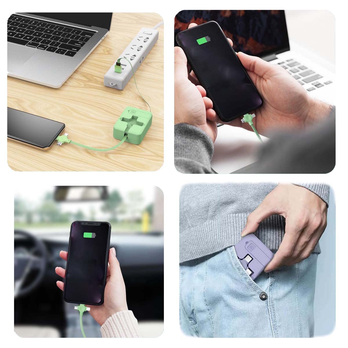 Rolo de cabo de carregamento retrátil 3 em 1: Rápido, versátil e arrumado - Innovoda