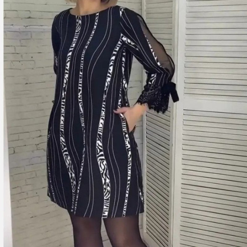 Vestido de riscas até ao joelho - Innovoda